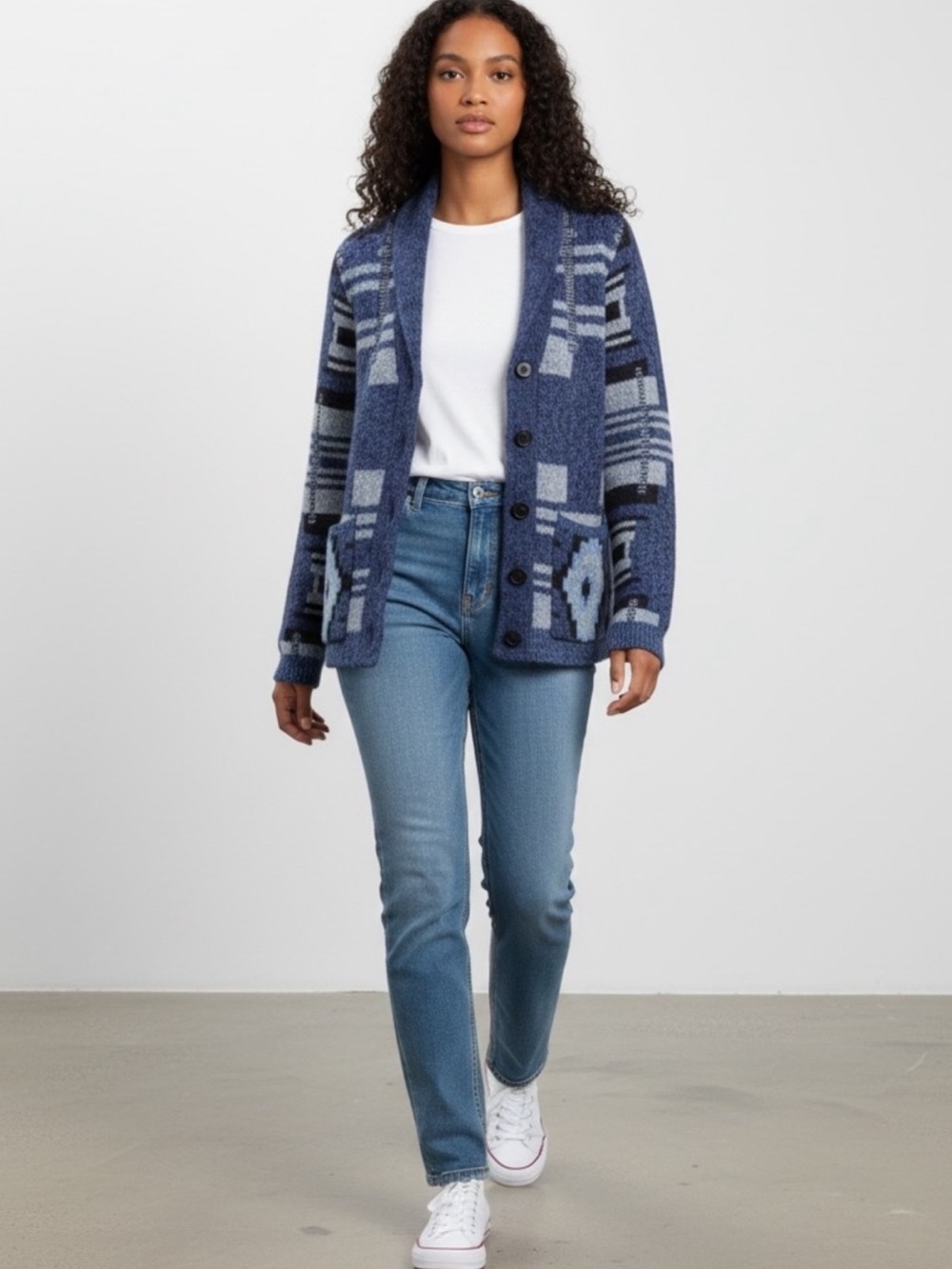 NWOT ~ LUCKY BRAND Patchwork Indigo Cardigan ~  size Small